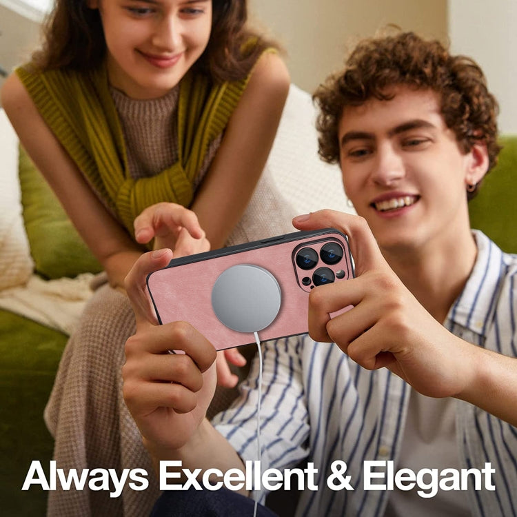 For iPhone 13 Pro Skin Feel Leather MagSafe Magnetic Phone Case(Pink)