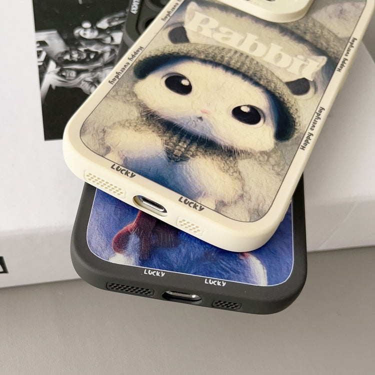 For iPhone XR Liquid Silicone Oil Painting Rabbit Phone Case(Black Blue Grey) - free shipping - PMC TechLife - Order now!