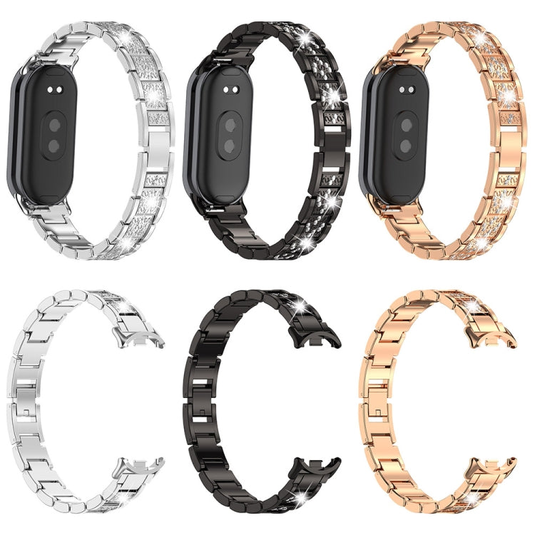 For Xiaomi Mi Band 8 Three-beads Full Diamond Metal Watch Band(Black)