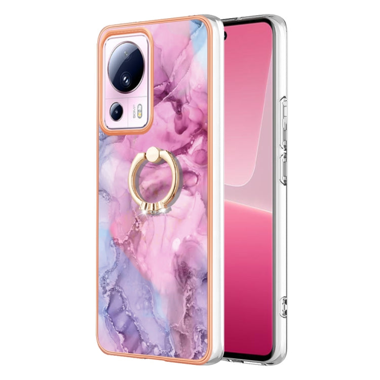 For Xiaomi 13 Lite 5G Electroplating Marble Dual-side IMD Phone Case with Ring(Pink 013)