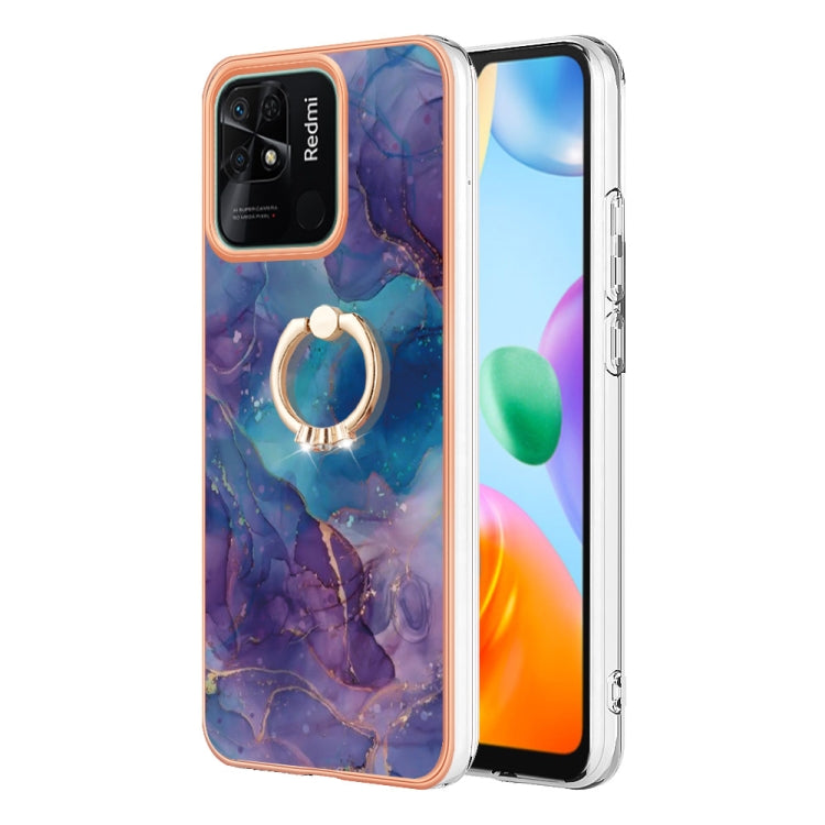 For Xiaomi Redmi 10C Electroplating Marble Dual-side IMD Phone Case with Ring(Purple 016)