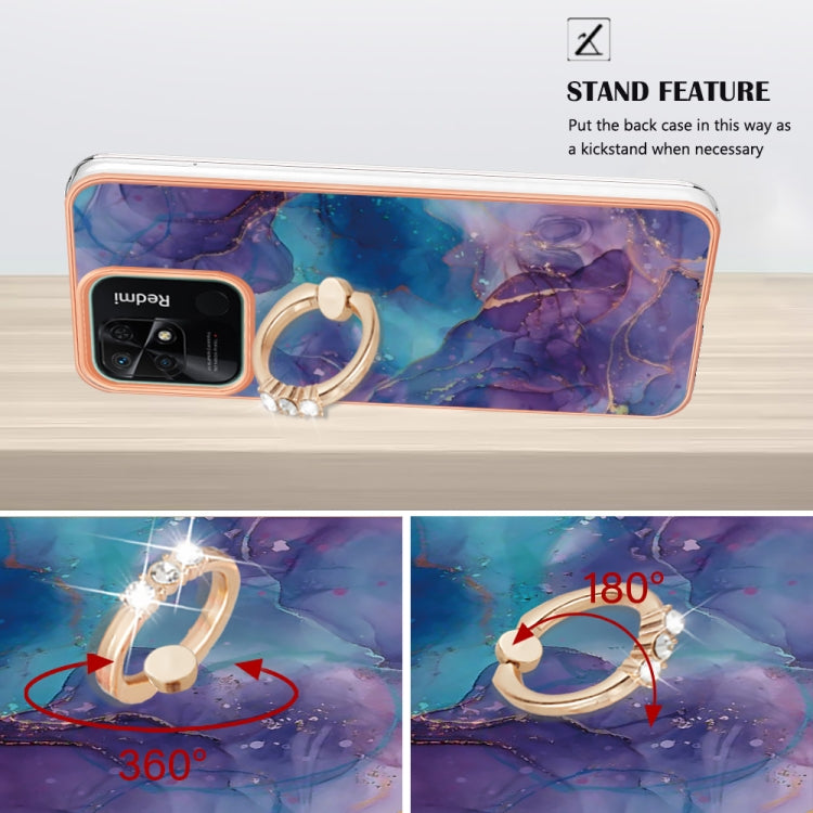 For Xiaomi Redmi 10C Electroplating Marble Dual-side IMD Phone Case with Ring(Purple 016)