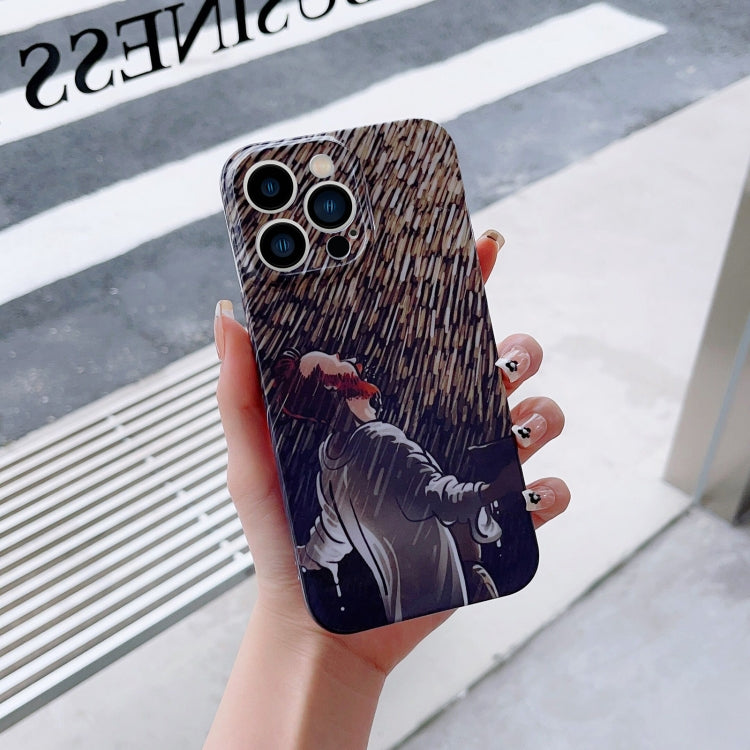 For iPhone 12 Pro Precise Hole Oil Painting Pattern PC Phone Case(Rain)