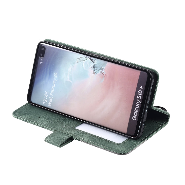 For Samsung Galaxy S10 Plus Skin Feel Splicing Horizontal Flip Leather Case with Holder & Card Slots & Wallet & Photo Frame(Green)