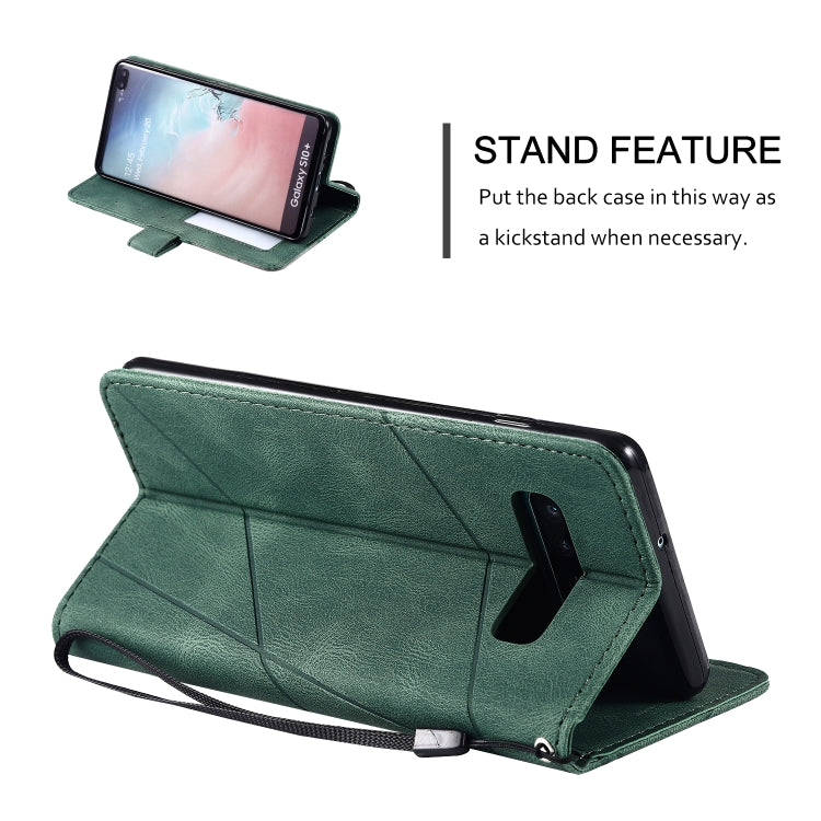 For Samsung Galaxy S10 Plus Skin Feel Splicing Horizontal Flip Leather Case with Holder & Card Slots & Wallet & Photo Frame(Green)