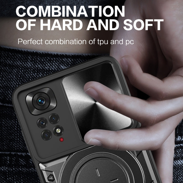 For Xiaomi Redmi Note 11 4G CD Texture Sliding Camshield Magnetic Holder Phone Case(Red)