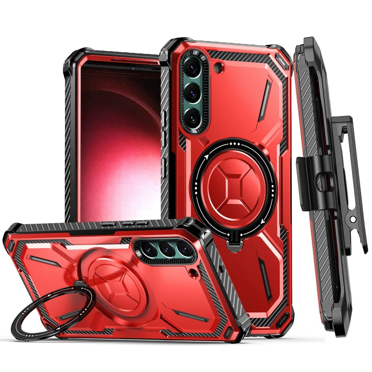 For Samsung Galaxy S21 5G Armor Series Holder Phone Case with Back Clip(Red)