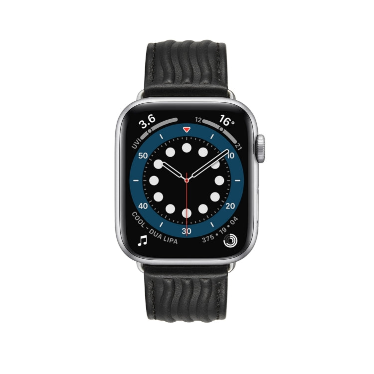 Embossed Line Genuine Leather Watch Band For Apple Watch 38mm(Black)
