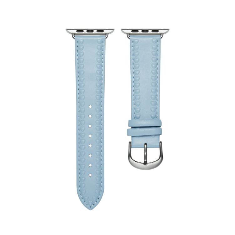 Embossed Love Genuine Leather Watch Band For Apple Watch SE 40mm(Blue)