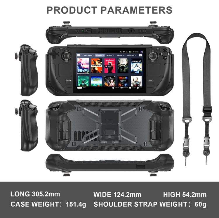 For Steam Deck Shockproof Game Console Case with Holder & Shoulder Strap(Black) - Accessories by PMC TechLife | Online Shopping South Africa | PMC TechLife