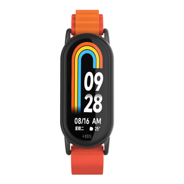 For Xiaomi Mi Band 8 Metal Plug Loop Nylon Watch Band(Black+Orange)