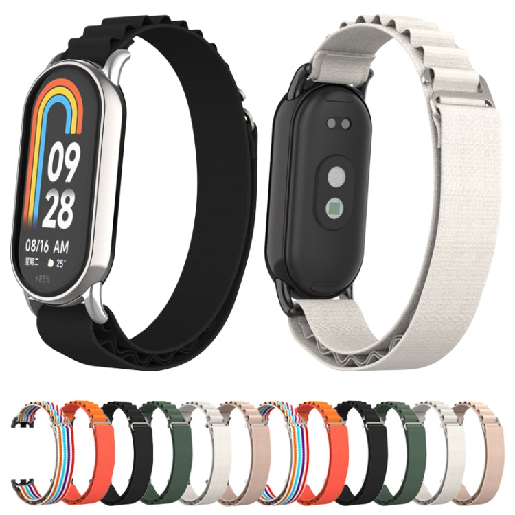 For Xiaomi Mi Band 8 Metal Plug Loop Nylon Watch Band(Black+Orange)