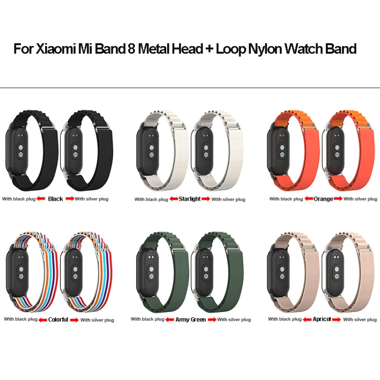 For Xiaomi Mi Band 8 Metal Plug Loop Nylon Watch Band(Silver+Orange) - Watch Bands by PMC TechLife | Online Shopping South Africa | PMC TechLife