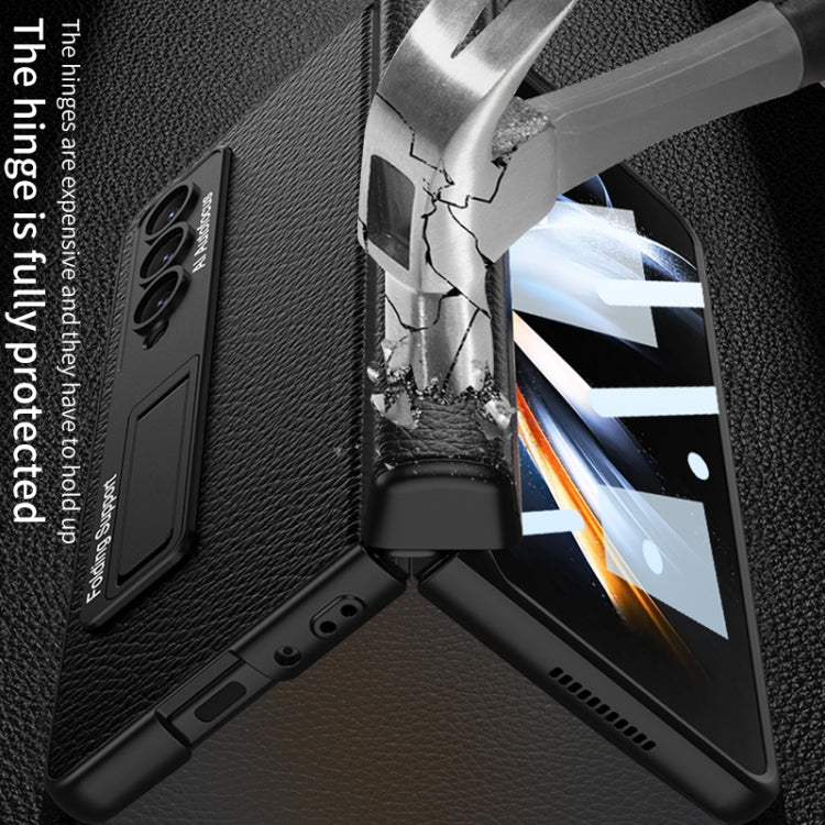 For Samsung Galaxy Z Fold4 GKK Integrated Fold Hinge Leather Phone Case with Holder(Black)