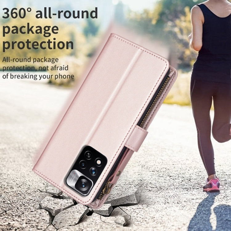 For Xiaomi Redmi Note 11 Pro 9 Card Slots Zipper Wallet Leather Flip Phone Case(Rose Gold) - free shipping - PMC TechLife - Order now!