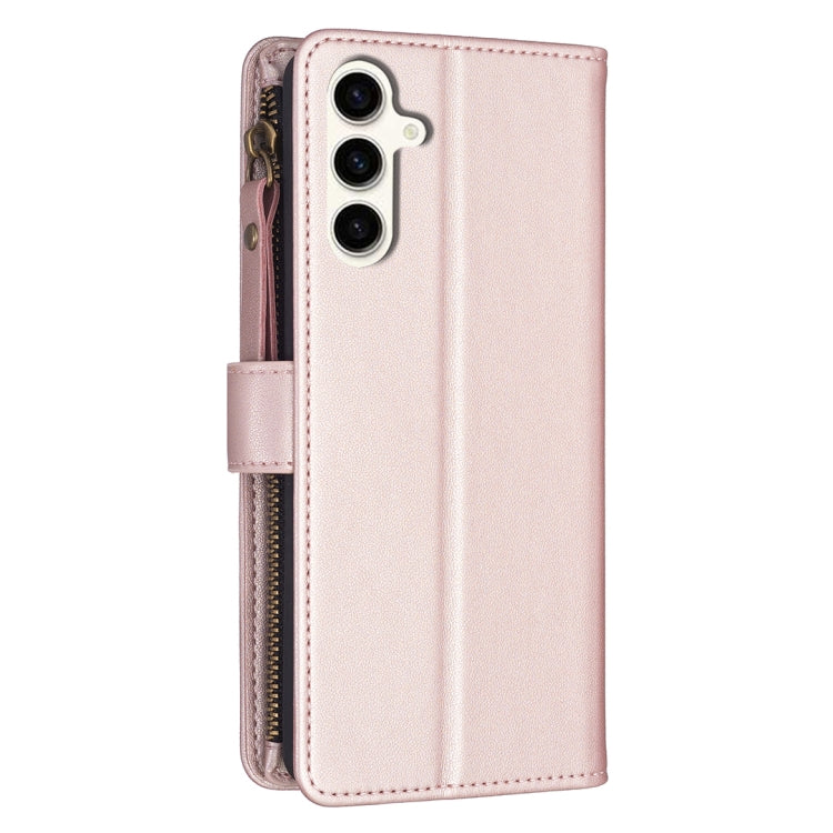 For Samsung Galaxy S23 FE 5G 9 Card Slots Zipper Wallet Leather Flip Phone Case(Rose Gold)