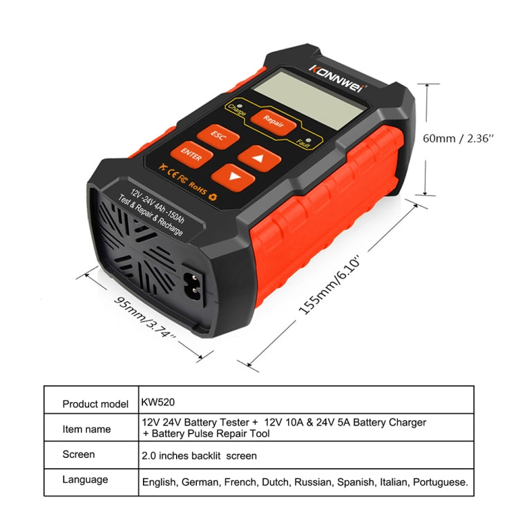 KONNWEI KW520 12V / 24V 3 in 1 Car Battery Tester with Detection & Repair & Charging Function(US Plug) - free shipping - PMC TechLife - Order now!