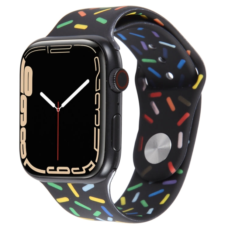 Rainbow Raindrops Silicone Watch Band For Apple Watch 8 41mm(Black)