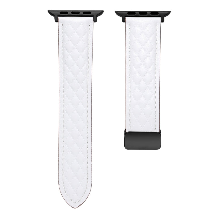 For Apple Watch 9 45mm Folding Buckle Rhombus Leather Watch Band(White)