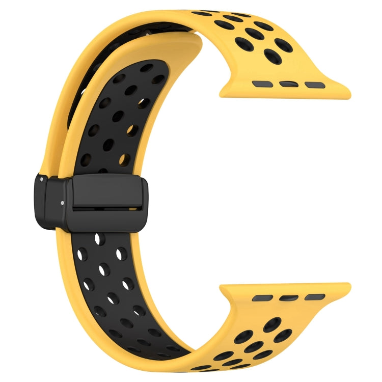 For Apple Watch 8 45mm Magnetic Buckle Silicone Watch Band(Yellow Black)