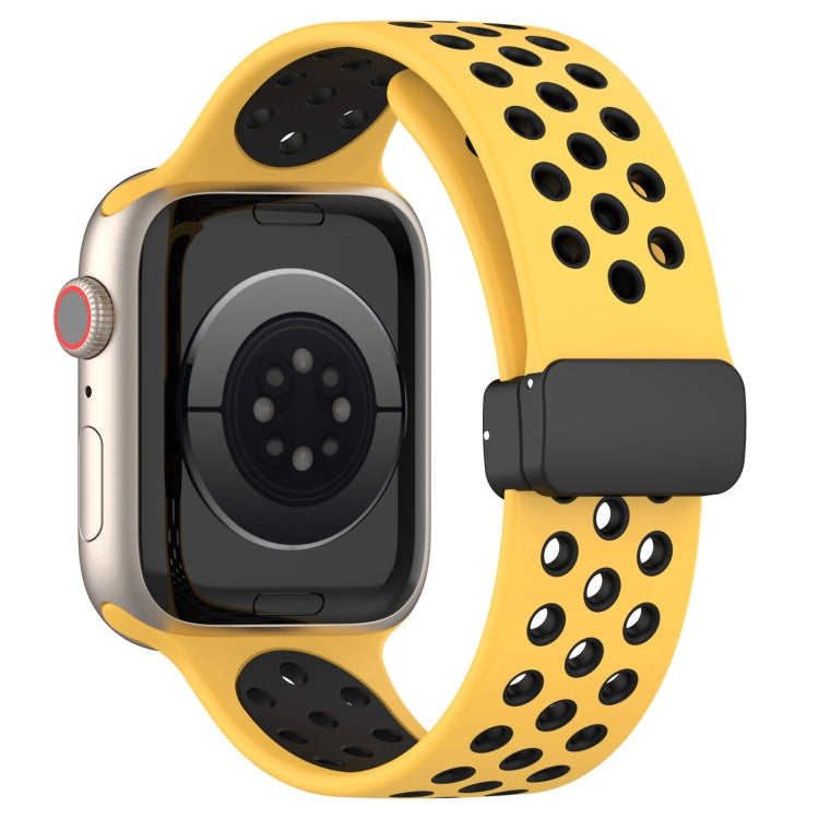 For Apple Watch 8 45mm Magnetic Buckle Silicone Watch Band(Yellow Black)