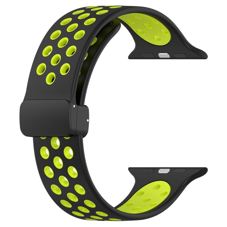 For Apple Watch Series 9 45mm Magnetic Buckle Silicone Watch Band(Black Limes)