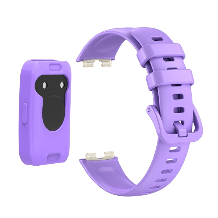 For Huawei Band 8 Silicone Protective Case + Silicone Watch Band Kit(Purple)