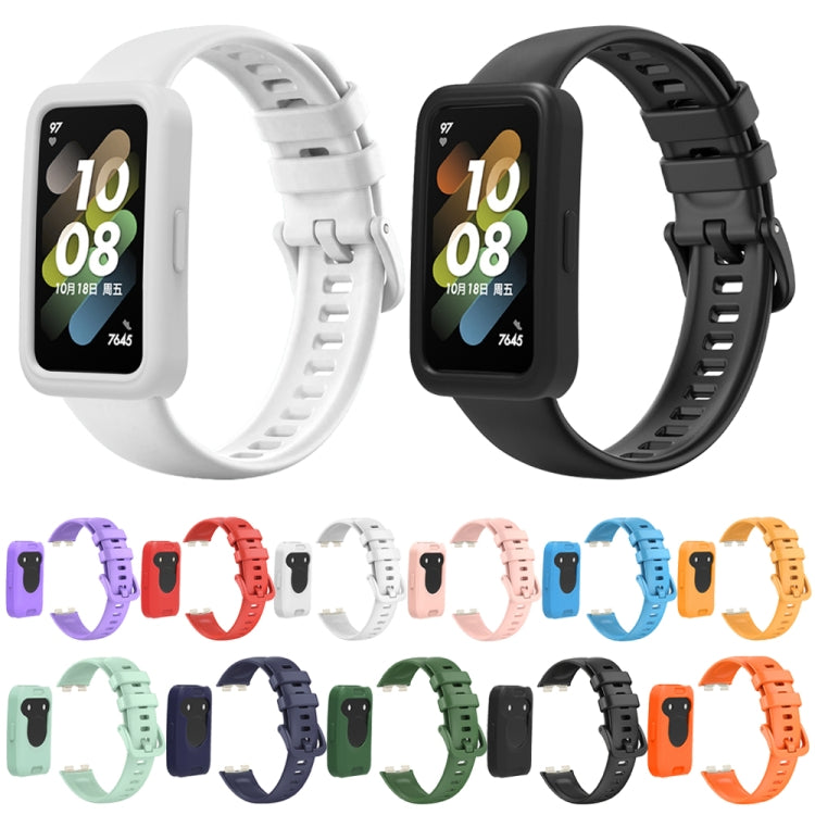 For Huawei Band 8 Silicone Protective Case + Silicone Watch Band Kit(Navy Blue)