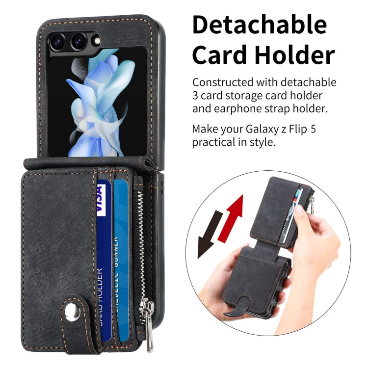 For Samsung Galaxy Z Flip5 Skin-feel PU Zipper Wallet Phone Case(Black)