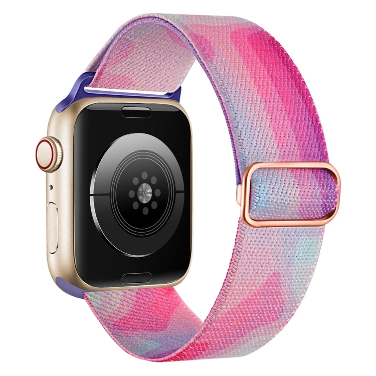 For Apple Watch SE 2023 44mm Painted Pattern Nylon Replacement Watch Band(Ladder Purple Blue)