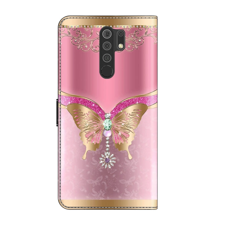 For Xiaomi Redmi 9 Crystal 3D Shockproof Protective Leather Phone Case(Pink Bottom Butterfly)