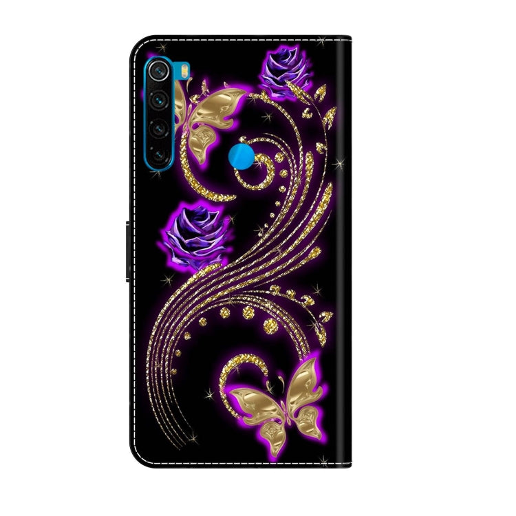 For Xiaomi Redmi Note 8 Crystal 3D Shockproof Protective Leather Phone Case(Purple Flower Butterfly)