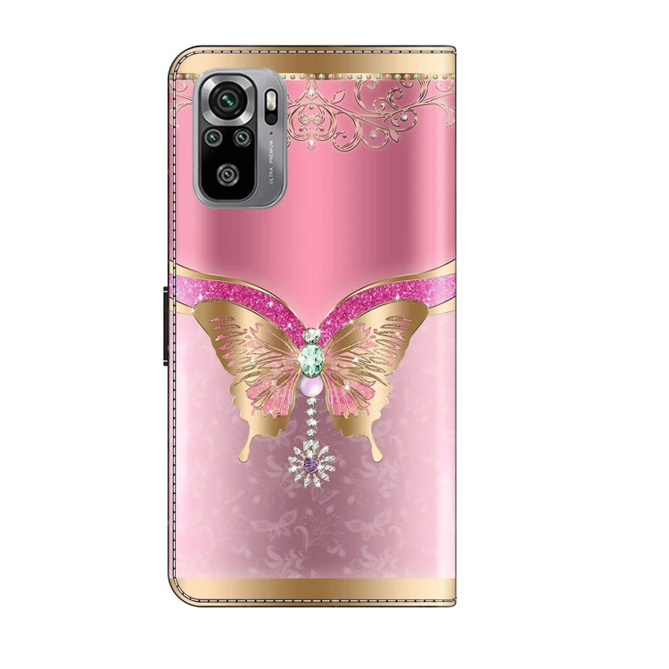 For Xiaomi Redmi Note 10 4G Crystal 3D Shockproof Protective Leather Phone Case(Pink Bottom Butterfly)