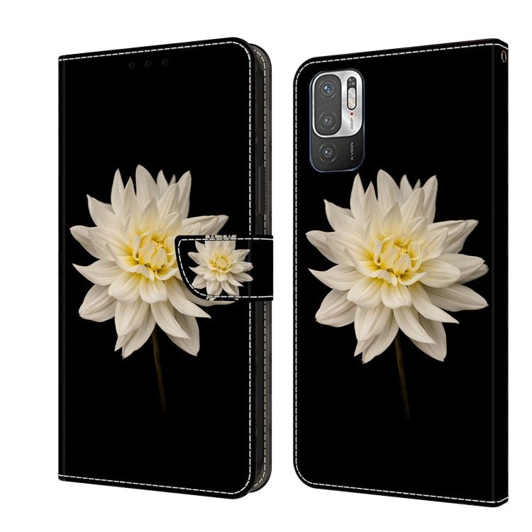 For Xiaomi Redmi Note 10 5G Crystal 3D Shockproof Protective Leather Phone Case(White Flower)