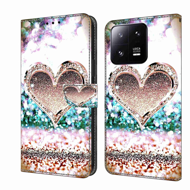 For Xiaomi 13 Pro Crystal 3D Shockproof Protective Leather Phone Case(Pink Diamond Heart)