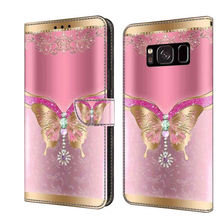For Samsung Galaxy S8 Crystal 3D Shockproof Protective Leather Phone Case(Pink Bottom Butterfly)