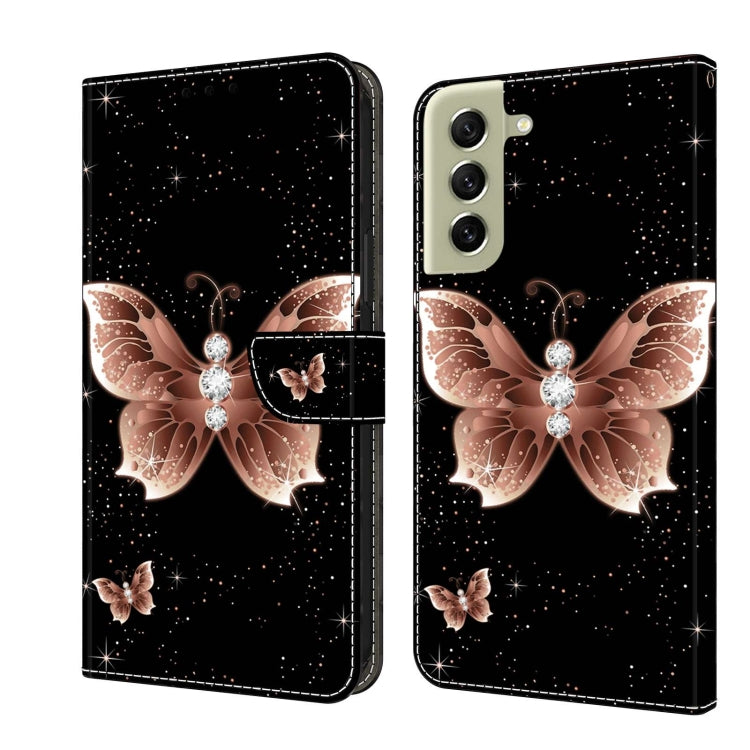 For Samsung Galaxy S21 FE 5G Crystal 3D Shockproof Protective Leather Phone Case(Pink Diamond Butterfly)