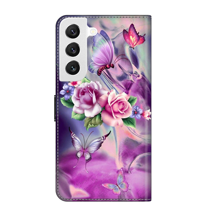 For Samsung Galaxy S22 Crystal 3D Shockproof Protective Leather Phone Case(Butterfly)