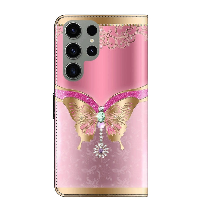 For Samsung Galaxy S23 Ultra Crystal 3D Shockproof Protective Leather Phone Case(Pink Bottom Butterfly)