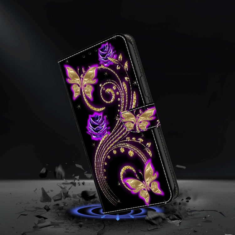 For Samsung Galaxy S23 Ultra Crystal 3D Shockproof Protective Leather Phone Case(Purple Flower Butterfly)