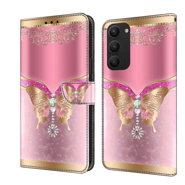 For Samsung Galaxy S23+ Crystal 3D Shockproof Protective Leather Phone Case(Pink Bottom Butterfly)