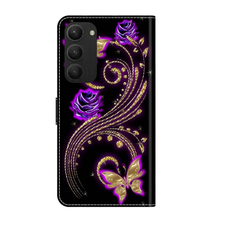 For Samsung Galaxy S23+ Crystal 3D Shockproof Protective Leather Phone Case(Purple Flower Butterfly)