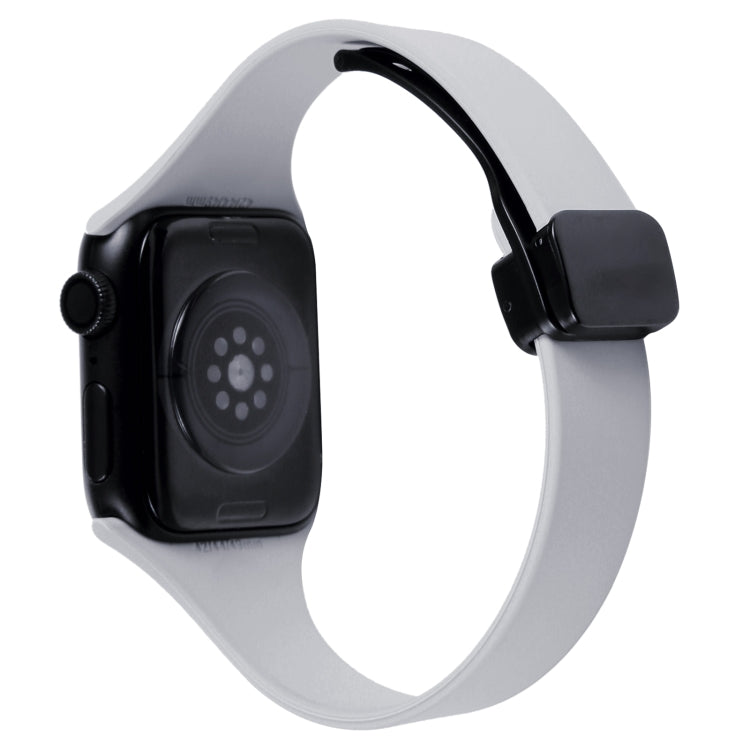 For Apple Watch SE 2022 44mm Magnetic Buckle Slim Silicone Watch Band(Light Grey)