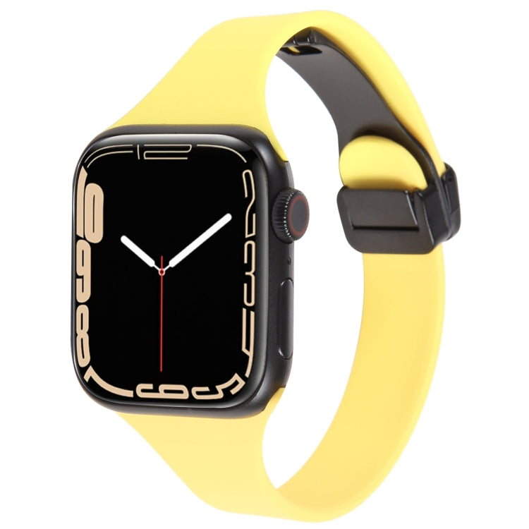 For Apple Watch 6 40mm Magnetic Buckle Slim Silicone Watch Band(Light Yellow) - Watch Bands by PMC TechLife | Online Shopping South Africa | PMC TechLife