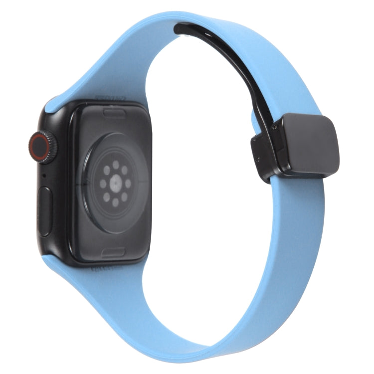For Apple Watch 38mm Magnetic Buckle Slim Silicone Watch Band(Light Blue)