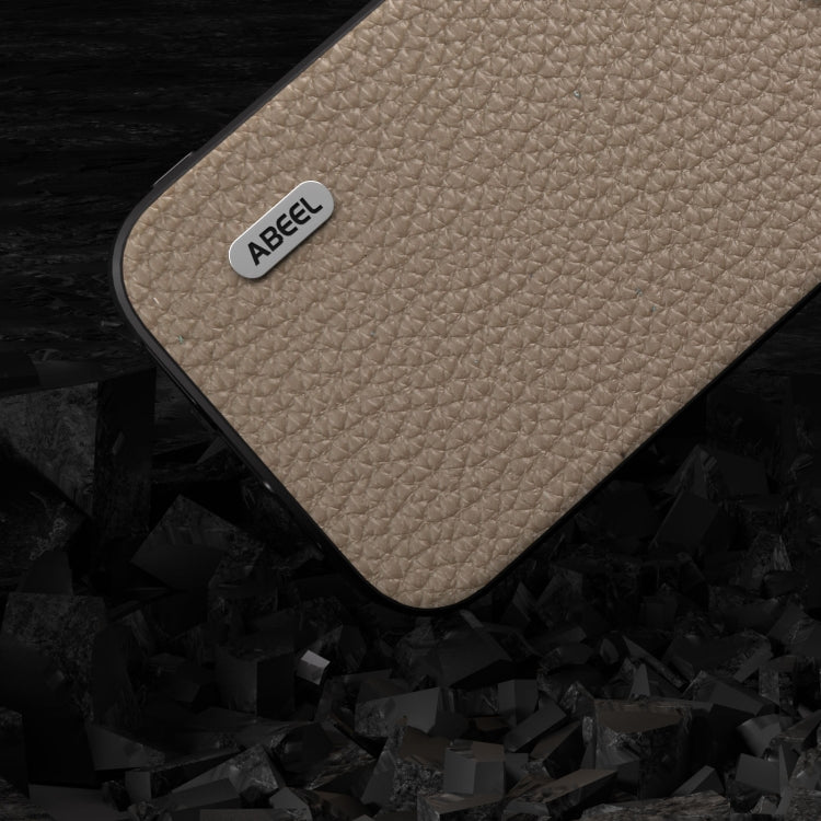 For iPhone 14 Pro Max ABEEL Genuine Leather Litchi Texture Phone Case(Grey)