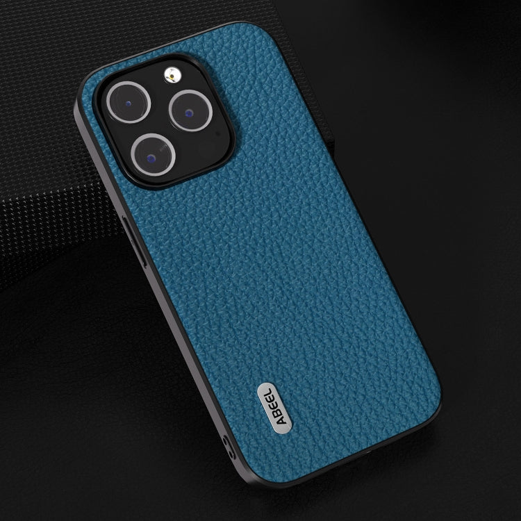 For iPhone 14 ABEEL Genuine Leather Litchi Texture Phone Case(Blue)