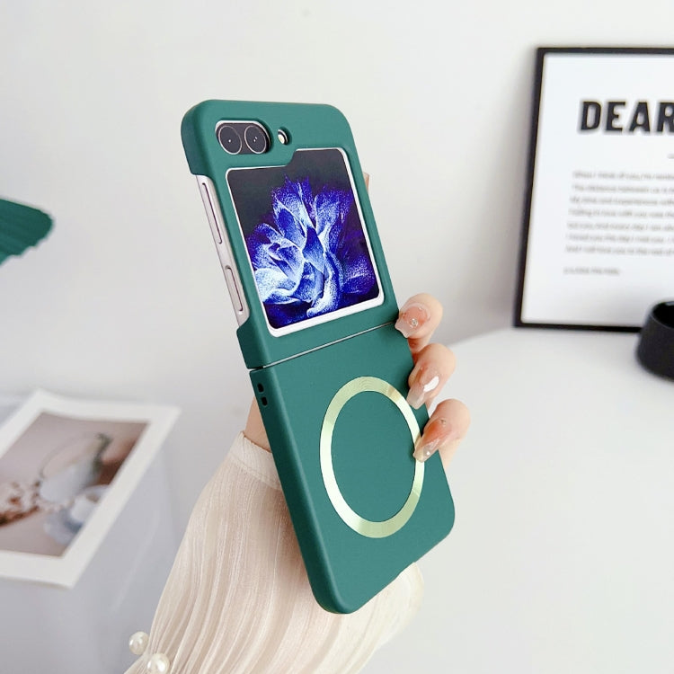 For Samsung Galaxy Z Flip5 Skin Feel Magsafe Magnetic Shockproof PC Phone Case(Dark Green)