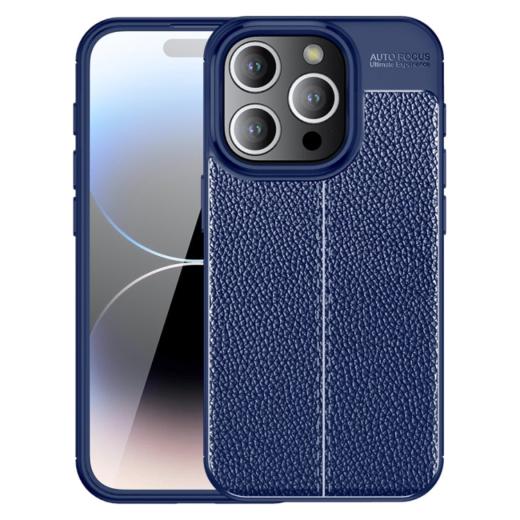 For iPhone 15 Pro Max Litchi Texture Shockproof TPU Phone Case(Blue)