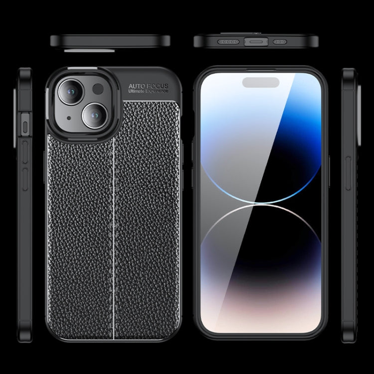 For iPhone 15 Litchi Texture Shockproof TPU Phone Case(Black)
